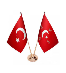 Masa Üstü İttihat ve Terakki Bayrağı Türk Bayrağı İkili Pirinç Direk Masa Bayrak Seti