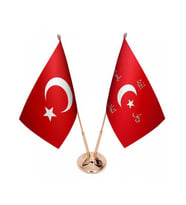 Masa Üstü İttihat ve Terakki Bayrağı Türk Bayrağı İkili Pirinç Direk Masa Bayrak Seti