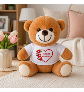Canım Annem Yazılı Tişört Baskılı Peluş Ayıcık 25 Cm