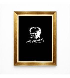 Tablore Atatürk Silüeti ve İmzalı Siyah Kanvas Tablo - Altın Varaklı Lüks Çerçeveli Minimalist Tasarım