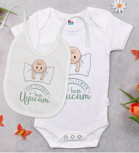 BK Kids Çok İlişmen Tasarımlı Beyaz Bebek Body Zıbın ve Mama Önlüğü Hediye Seti-2