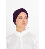 Mürdüm Çapraz Büzgülü Tesettür Bone Fukuro Piliseli 2512_07
