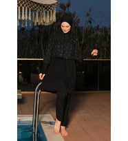 Tesmay Jileli Tam Kapalı Tesettür Mayo - 3043-26 Siyah