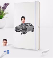 BK Gift Kişiye Özel Plakalı Erkek Honda Civic Karikatürlü Beyaz Termo Deri Defter 16x24cm Model 1