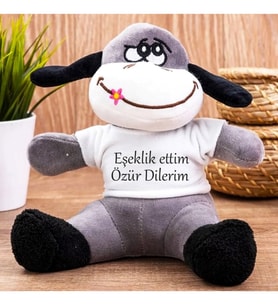 Eşeklik Ettim Özür Dilerim Tişörtlü Peluş Eşek 24cm Özür Hediyesi Oyuncak Peluş