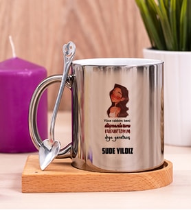 Kişiye Özel Kudurtayım Diye Tasarım Esprili Ahşap Altlıklı Silver Kupa Bardak