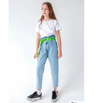 Gençler için kemerli kız jean pantolon (Mavi)
