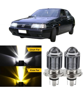 Fiat Tempra 1990-1999 Uyumlu Mercekli Far Ampulü Led Xenon Sarı-Beyaz Far Şimşek Etkili Uzun Kısa