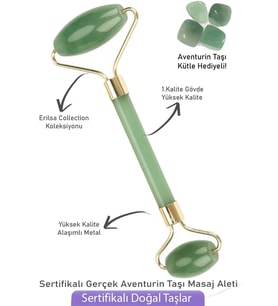 Sertifikalı Gold Aventurin Taşı Yüz Masaj Aleti - Kütle Hediyeli (Çok Renkli)