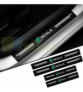 Skoda Scala Logo Karbon Kapı Eşiği Koruma Araba Etiket Oto Sticker Yapıştırma 4 Parça