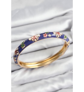 Mineli Pirinç Mor Çiçek Motifli Gold Kadın Kelepçe - TJ-BB7620