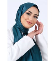 Petrol Harem Scarf Kristal Saten Şal
