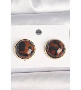 Tegan Pirinç Gold Renk 3D Daire Leopar Model Kadın Küpe TG27BKP10347 (Çok Renkli)
