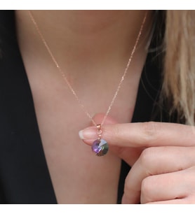 Yuvarlak Mistik Topaz Taşlı Rose Gold Kaplama Gümüş Kolye