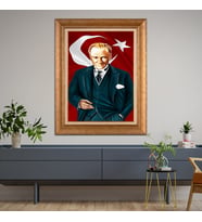 Altın Varaklı Çerçeveli Paspartulu Atatürk Tablo z4562 (Gold)