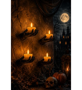 Cadılar Bayramı Temalı El Şeklinde Duvar Mumluğu 4’lü Set – Halloween Dekoratif Mumluk