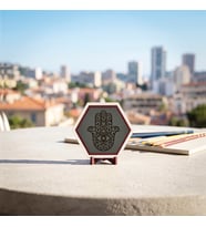 Sanatsal Hamsa desenli masaüstü dekoru, ev ve ofis ortamında modern bir atmosfer yaratan şık bir tasarım 10x10 cm, Kül Gri