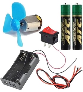Deney Seti 1 Paket Pervane Dc Motor Anahtar Pil Yatağı İletken Kablo Pil Okul Sınıf Deney Malzemesi