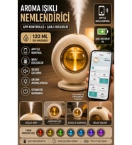 Ultrasonik Hava Nemlendirici Aroma Difüzör 120ml USB ve Pilli Çalışan Uygulama Kontrolü Zaman Ayarlı ( Krem )