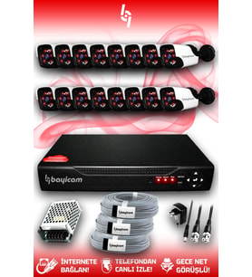 BAYICAM 16 Kameralı Panda 16 Dış Kamera Set HDD'siz Full HD Gece Görüşlü Güvenlik Kamerası Sistemi