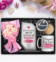 Anneler Gününe Özel Kişiye Özel Kristal Cam Plaket & Tasarım Kupa & Tasarım Mum & Kişiye Özel Kupa Hediye Seti