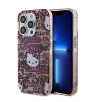 Apple iPhone 15 Pro Max Uyumlu Kılıf Hello Kitty Orjinal Lisanslı İkonik Logolu Etiket Graffiti Kapak (Pembe)