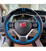 Honda Civic FB7 Dikme Direksiyon Kılıfı Parlak Siyah Mavi Detaylı Mavi Çift Yüzük ve Dikiş 2012-2016