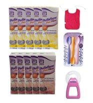 56 Adet Çocuk Dengeli Beslenme Sütü Çilek ve Muz Aromalı + 3'lü Mama Kaşığı + Emzik + Önlük