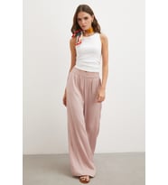 Beli Lastikli Dökümlü Geniş Paça Pantolon Pembe