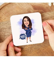 Kişiye Özel Karikatürlü Mavi İş Kıyafetli Kadın Bardak Altlığı