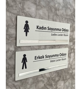 Gümüş Aynalı Parlak Beyaz Seri Bay&Bayan Soyunma Odası Yönlendirme Levha Seti Kapı İsimliği
