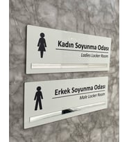 Gümüş Aynalı Parlak Beyaz Seri Bay&Bayan Soyunma Odası Yönlendirme Levha Seti Kapı İsimliği