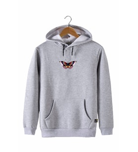 Erkek Gri Önü Kelebek Baskılı Kapüşonlu Sweatshirt 22K-5200322-6