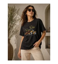 Motosiklet Baskılı Tişört Bisiklet Yaka Kısa Kol Yazlık T-Shirt - Siyah