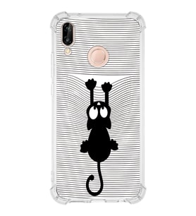 Huawei P20 Lite  Köşe Korumalı Antişok Kapak Çizgi Kedi (Beyaz) Tasarımlı Şeffaf Kılıf