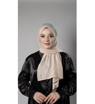 Bej Pratik Hazır Geçmeli Tesettür Şal Örme Kumaş Taşlı Yıldız Desenli  2118Y_12