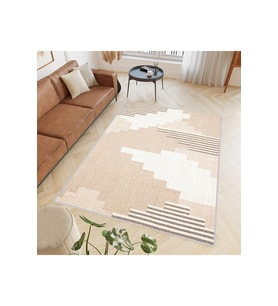 Rovigo Home Dijital Baskı Yıkanabilir Kaymaz Taban Salon Halısı RVG0398 (Bej)