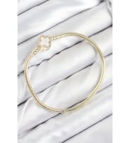 Pirinç Charm Zirkon Taşlı Yonca Model Gold Renk Kadın Bileklik - TJ-BB7805