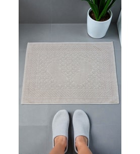 Ayak İzi Desenli 2li Ayak Havlusu - 50x70 cm - Su Emici Banyo Paspası Seti - Krem - 04085