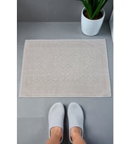 Ayak İzi Desenli 2li Ayak Havlusu - 50x70 cm - Su Emici Banyo Paspası Seti - Krem - 04085
