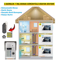 3 Daire için 7inç Ekan Görüntülü Diafon Sistemi (Dokunmatik Ekran-Renkli-Sesli Konuşma-Kapıyı Açma)