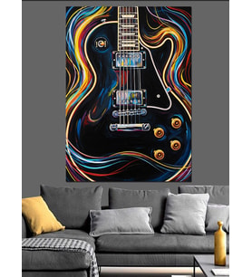 Renkli Modern Sanat Elektro Gitar Dekoratif Kanvas - Mdf Ahşap Tablo