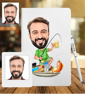 Kişiye Özel Balıkçı Tasarımlı Karikatür Deri Defter & Metal Tükenmez Kalem + Ahşap Çerçeve hediye 39