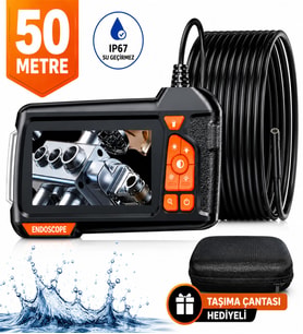 UltraTekno 50 Metre Endoskop Kamera 1080P HD Boru İçi Görüntüleme Kamerası 4.3" IPS Ekranlı IP67 Su Geçirmez Yılan Kamera + Taşıma Çantası