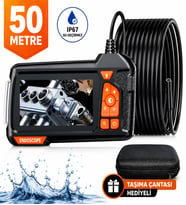 UltraTekno 50 Metre Endoskop Kamera 1080P HD Boru İçi Görüntüleme Kamerası 4.3" IPS Ekranlı IP67 Su Geçirmez Yılan Kamera + Taşıma Çantası