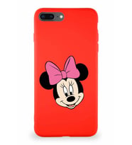 Apple iPhone 7 Plus Soft Premier Kapak Minnie Mouse-C Tasarımlı Silikon Kılıf - Kırmızı (Şeffaf)