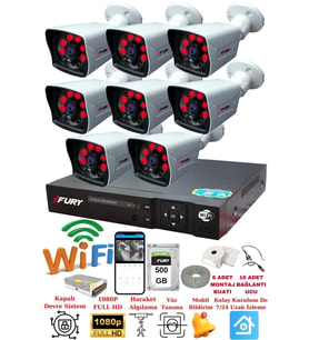 FURY 8 Kameralı 5mp Lensli 1080P 2mp Görüntü 6 Atom Gece Görüşlü FullHd Güvenlik Kamerası 5525A 500GB