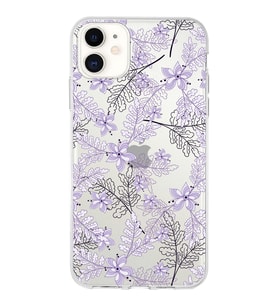 Apple iPhone 11 Uyumlu Kapak Floral Lila Tasarımlı Şeffaf Silikon Kılıf