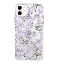 Apple iPhone 11 Uyumlu Kapak Floral Lila Tasarımlı Şeffaf Silikon Kılıf