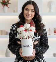 Yılbaşı Noel Şapkalı ve Atkılı Sevimli Ayıcıklar Silindir Kutu Christmas Yastık